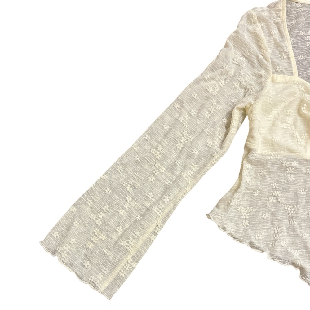 Cider Sheer Lace Tie-Front XLarge Longsleeve Top Bell Sleeves - Picture 4 of 9